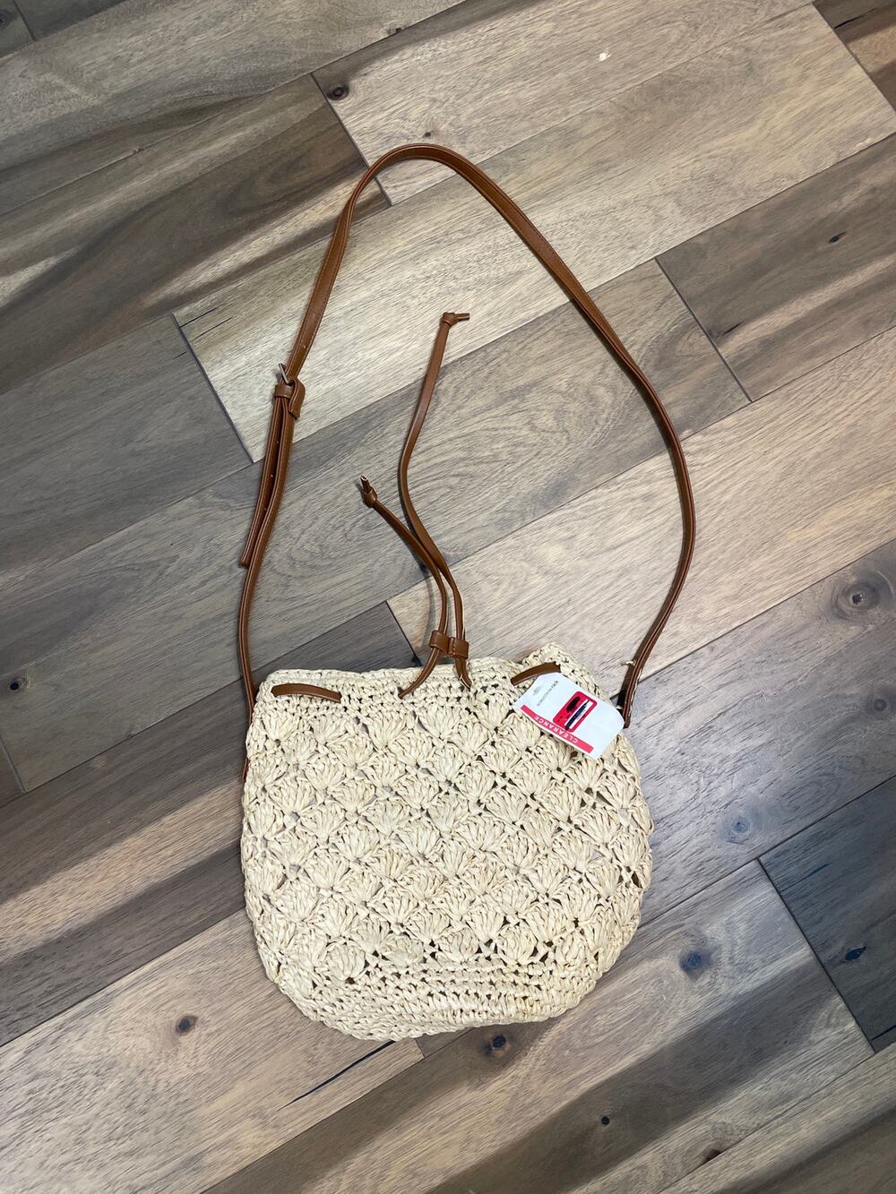 BTB Los Angeles Beige Straw Weave Purse Adjustable Strap NWT